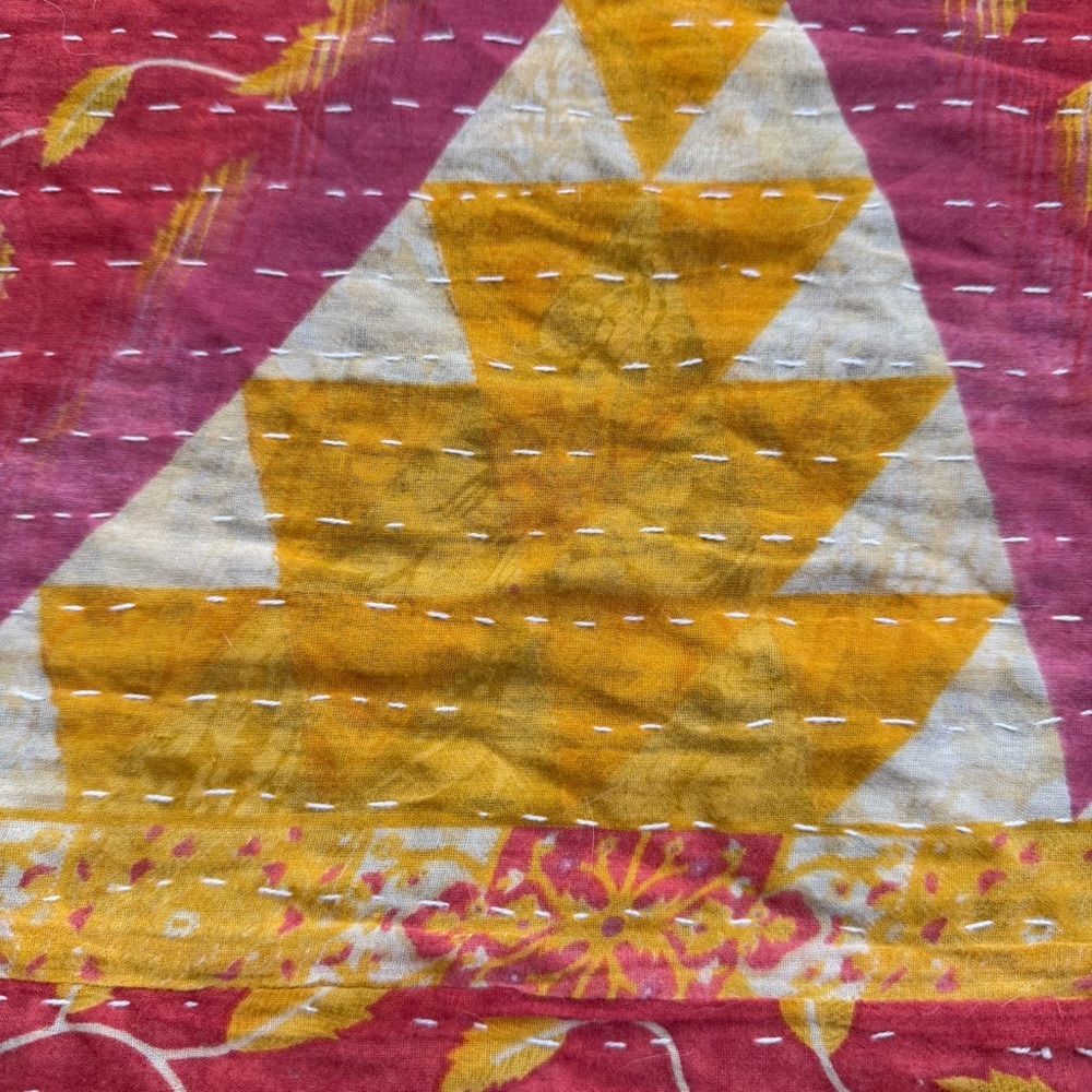 Vintage Kantha Quilt Throw Blanket 54” x 86” | Double Sided | Soft Cotton - Picture 5 of 10